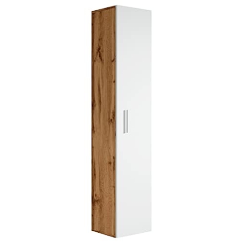 Badezimmer Badschrank Pluto 150cm Eiche, weiß - Regal Schrank Hochschrank Schrank Möbel