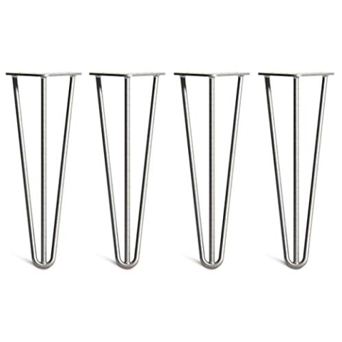 The Hairpin Leg Co. 4X Haarnadel-Tischbeine: Doppel-Schweiß Stahl, Schrauben, Anleitung, Schutzfüße. Klassischer 10mm 3 Stangen Stil. 35cm Rohstahl