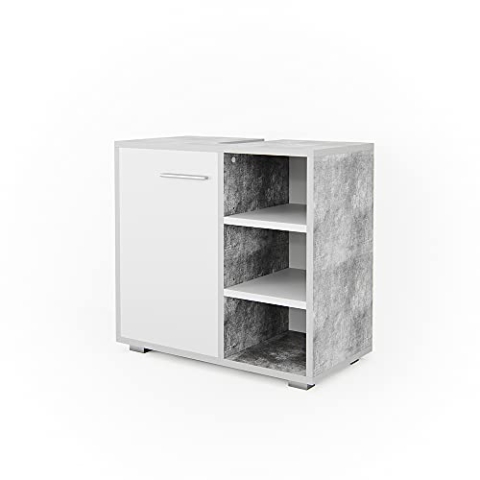 Vicco Waschbeckenunterschrank Perry, Waschtischunterschrank, Beton/Weiß, 60 x 55.6 cm