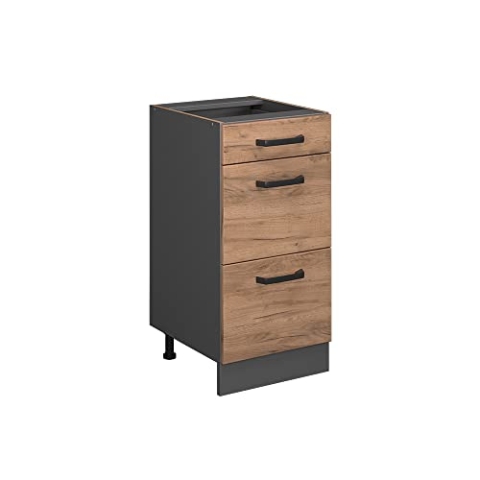 Vicco Küchenunterschrank R-Line, Goldkraft Eiche/Anthrazit, 40 cm mit Schubladen, ohne Arbeitsplatte
