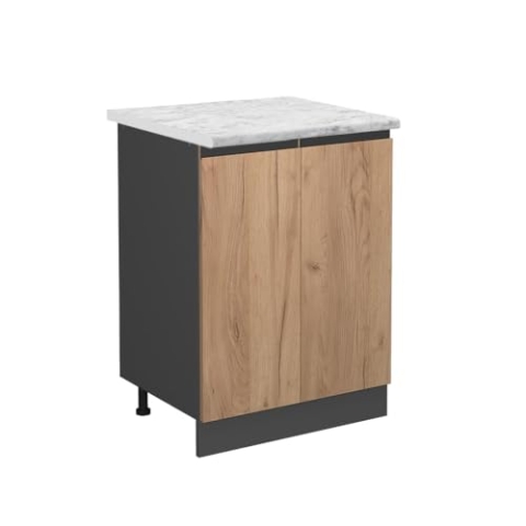 Vicco Küchenunterschrank R-Line, Küchenkommode, Goldkraft Eiche/Anthrazit, AP Marmor