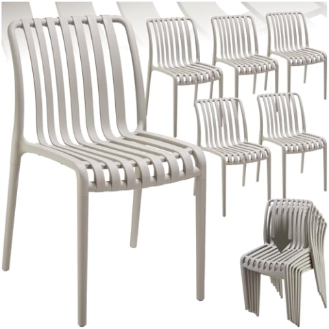 tectake® Gartenstühle stapelbar, Gartenmöbel Set, Balkon Möbel, Bistro Set, Sessel, Outdoor Möbel, Balkonmöbel, Terrassenmöbel - Taupe, 6er Set