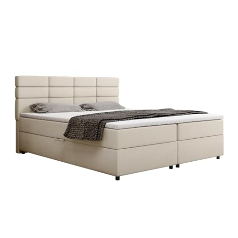 PANDA MÖBEL Reve Boxspringbett 180 x 200 cm Doppelbett mit hochwertiger Bonell-Matratze und Topper, Polsterbett mit Bettkasten, Schlafzimmer, Bequem, Modern, Stilvoll