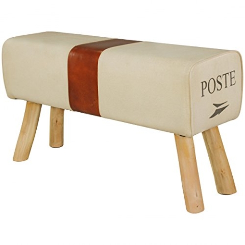 FineBuy Design Turnbock Sitzbank Canvas Braun 91 x 30 x 50 cm, Turnhocker Bank aus Echtleder/Stoff, Hocker Garderobenbank Sitzhocker Springbock Turnbank