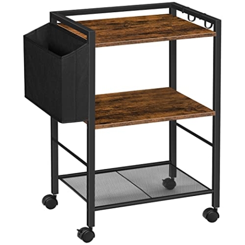 HOOBRO Druckertisch, Druckerständer mit Rollen, 3 Ebenen Druckerwagen, mit Verstellbaren Ablagen und Dokumentenkorb, 52 x 40 x 80,5 cm, für Büro und Zuhause EBF21PS01