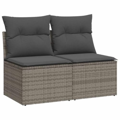 vidaXL 2-TLG. Garten-Sofagarnitur mit Kissen Grau Poly Rattan Akazie, Outdoor Sofagarnitur, Gartensofa Set, Lounge Set, Sofagarnitur Terrasse
