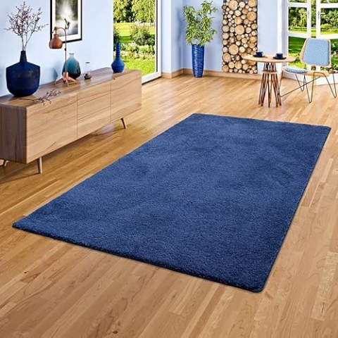 Palace Hochflor Shaggy Teppich Dunkelblau Blau in 24 Größen