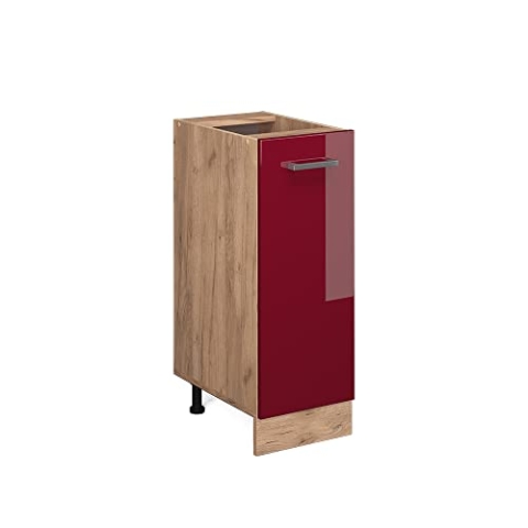 Vicco Apothekerschrank R-Line, Bordeaux Hochglanz/Goldkraft Eiche, 30 cm ohne Arbeitsplatte