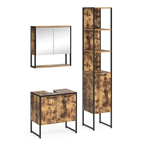 Vicco Badmöbel-Set Fyrk, Eiche rustikal/Schwarz, 3 Teile, mit Unterschrank 60 cm