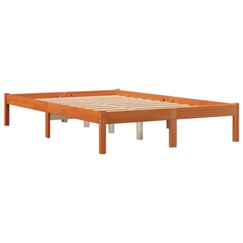 vidaXL Massivholzbett, Holzbett mit Kopfteil Lattenrost, Doppelbett für Schlafzimmer, Bett Bettgestell, Modern, Wachsbraun 140x200cm Kiefer
