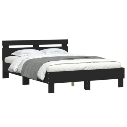 vidaXL Bettgestell, Bettrahmen mit Lattenrost, Bett Gästebett mit Kopfteil LED-Beleuchtung, Doppelbett Schlafzimmerbett Schlafzimmermöbel, Schwarz 120x200cm