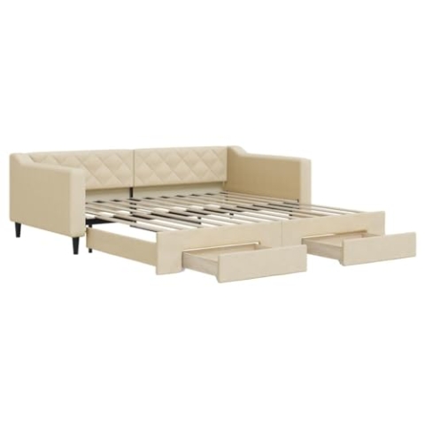 vidaXL Tagesbett, Sofabett Ausziehbar mit Schubladen, Gästebett Schlafsofa für Schlafzimmer Wohnzimmer, Sofa Ausziehbett, Creme 100x200cm Stoff