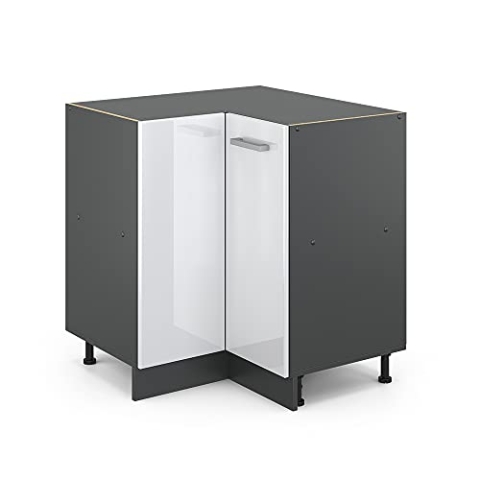 Vicco Eckunterschrank R-Line, Weiß Hochglanz/Anthrazit, 75.6 cm ohne Arbeitsplatte