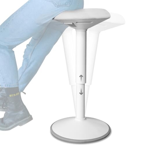 Backerz Ergonomischer Hocker - Bürohocker mit 55-80 cm Höhenverstellung - Sitz- und Stehhocker - wackelhocker - Arbeitshocker für Zuhause und im Büro - Bezogen mit wasserabweisendem Stoff, Weiß