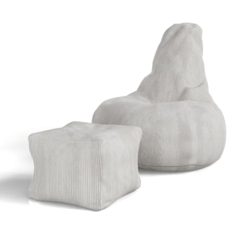 Juskys Sitzsack Chillex XL mit Hocker - Cord Sessel für Erwachsene - Füllung Memoryschaumstoff - Gaming & Lesesessel bequem - Bean Bag - Beige