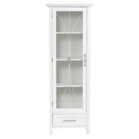 Teamson Home Elegante Hausmode Delaney Badezimmer Holz freistehend hoch schlank Leinen Aufbewahrungsschrank Turm weiß 7961 mit Glastür