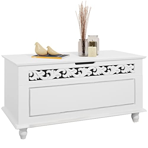 CASARIA® Holztruhe Jersey mit Deckel groß klappbar XXL Stauraum Sitzbank Truhe Holzkiste Schatztruhe Box Schuhbank Truhenbank Wäschetruhe weiß 80x40cm