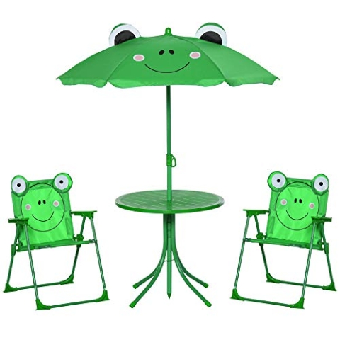Outsunny 4tlg. Kindersitzgruppe Garten Gartentisch 2 Klappstühle Sonnenschirm Camping Kindersitzgarnitur Gartenmöbel für 3-5 Jahre Grün