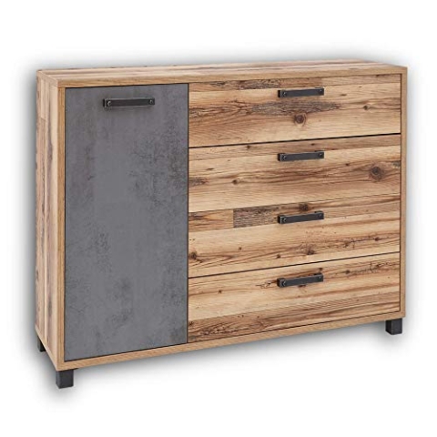 Stella Trading DOVER Schlafzimmer Kommode in Alpine Lodge Optik, Betonoxid - modernes & ausdrucksstarkes Sideboard für Ihr Schlafzimmer - 125 x 96 x 38 cm (B/H/T)