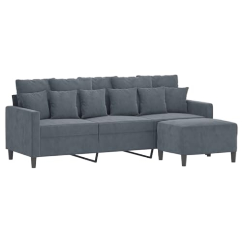 vidaXL Sofa 3 Sitzer, Couch mit Fußhocker, Liegesofa für Wohnzimmer, Polstersofa Sessel Relaxsofa Loungesofa Relaxcouch TV Sofa, Dunkelgrau Samt