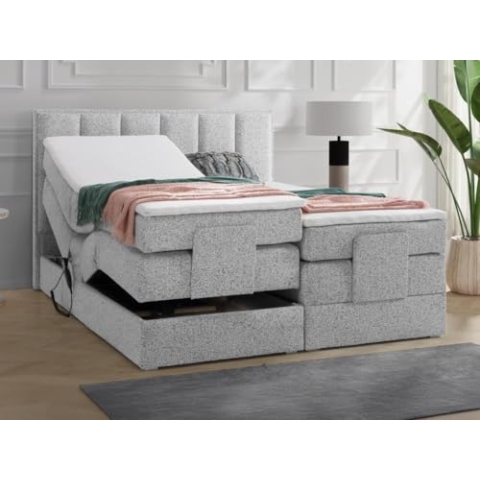Vente-unique-Boxspringbett mit Bett-Kopfteil + elektrisch verstellbare Lattenroste + Matratzen + Topper - 2 x 80 x 200 cm - Stoff - Grau - KALASI von Palacio