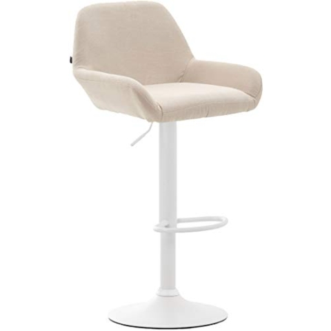CLP Barhocker Braga Stoffbezug I Höhenverstellbarer Barstuhl Mit Metallgestell I Thekenhocker Mit Integrierter Fußstütze, Farbe:Creme, Gestell Farbe:weiß