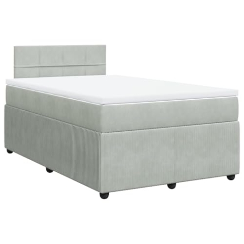 vidaXL Boxspringbett, Doppelbett mit Matratze Matratzenauflage, Bettgestell mit Lattenrost Kopfteil, Polsterbett Bett für Schlafzimmer, Hellgrau 120x200cm Samt