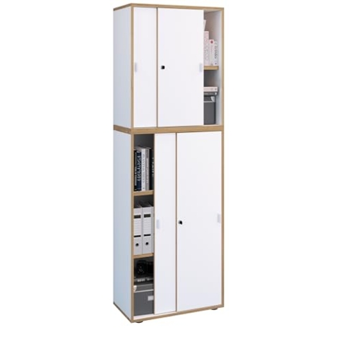 VCM Holz Büroschrank Ordner Aktenschrank Büromöbel Schrank Salia 5-Fach Breite 60 cm Schiebetüren Weiß