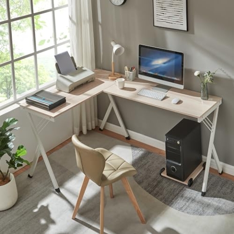 [en.casa] Schreibtisch Tarielarg mit PC-Ständer L-förmig 158x120x75 cm Eicheoptik Eckschreibtisch Computertisch Bürotisch