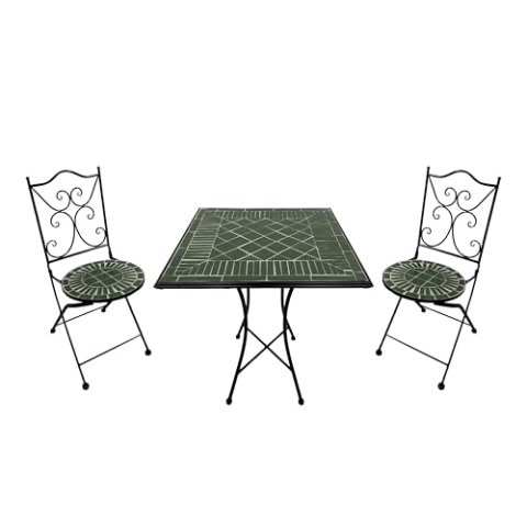 AXI Camilla Bistroset 3-teilig mit Mosaik Dunkelgrün | Bistrotisch mit 2 Stühlen | Bistro Gartenmöbel Set für Garten/Balkon/Terrasse | Balkonset/Sitzgruppe