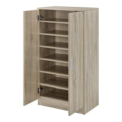 [en.casa] Schuhschrank 108x55x35 cm Schuhkipper mit 2 Türen Schuhaufbewahrung Platz für 14 Paar Schuhe Schuhbank Kommode Eichenoptik