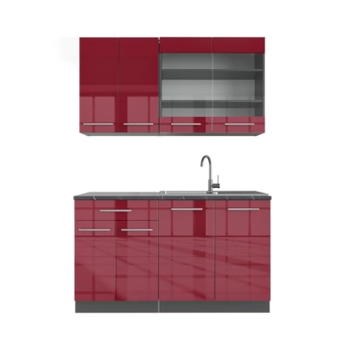 Vicco Singleküche Fame-Line, Bordeaux Hochglanz/Anthrazit, 140 cm ohne Arbeitsplatte