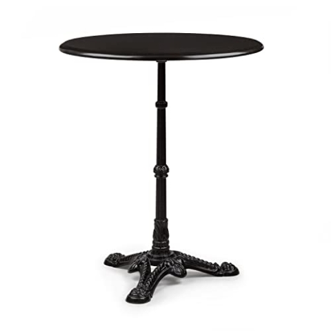 blumfeldt Patras - Bistrotisch mit Deko-Zierkante, Stehtisch mit gusseisernem Standfuß, Bartisch für drinnen und draußen, wasserfest, frostsicher, Ø 60cm, 71cm Höhe, schwarz