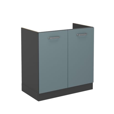 Vicco Spülenunterschrank R-Line, Blau-Grau/Anthrazit, 80 cm ohne Arbeitsplatte