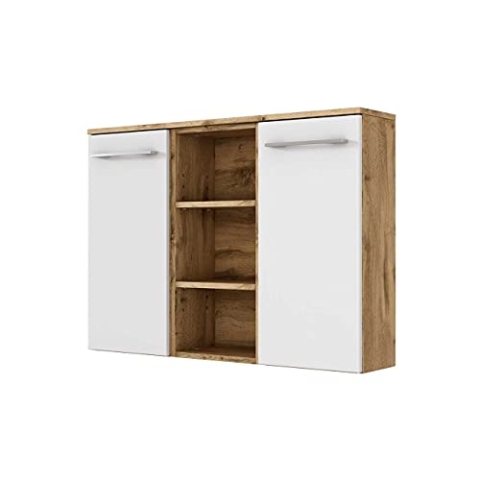 Badezimmerschrank Sefa 90cm 2 Türen - eiche/weiß
