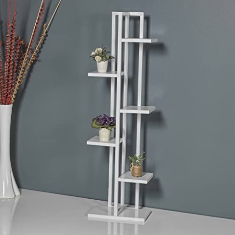 [en.casa] Blumenständer Tohmajärvi 6 Ebenen Blumenregal 120 x 34 x 21 cm Pflanzenständer Indoor Pflanzenregal Wohnzimmer Weiß