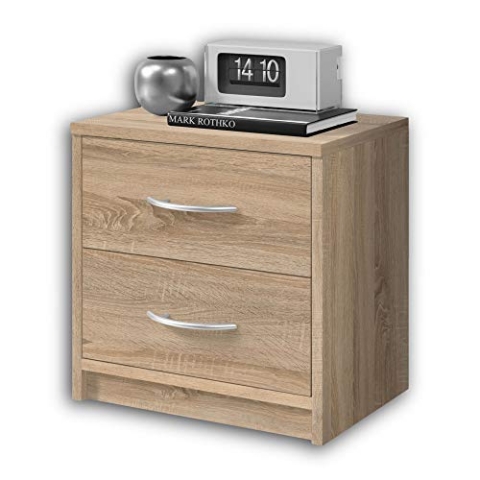Stella Trading PEPE Nachttisch in Eiche Sonoma Optik - Schlichter Nachtschrank mit zwei Schubladen passend zu jedem Bett & Schlafzimmer - 39 x 39 x 28 cm (B/H/T)