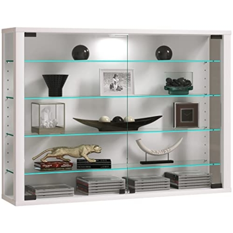 VCM Glasvitrine hängend | Vitrine Glas mit ESG-Sicherheitsglas | Maße: H. 60 x B. 83 x T. 18 cm | Hängevitrine Glas | Modern und platzsparend | Glas Vitrinenschrank - Vitrosa L