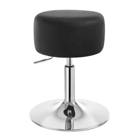 WOLTU Schminkhocker, Schminktisch Hocker, Barhocker rund, Design Hocker höhenverstellbar drehbar, Bürohocker Arbeitshocker Küchenhocker, gepolstert, Kunstleder, Schwarz, BH14sz-1