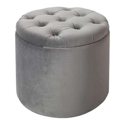 Riess Ambiente Eleganter Hocker MODERN BAROCK 50cm Silbergrau Samt Couchtisch Tisch Aufbewahrungskorb Sitzhocker