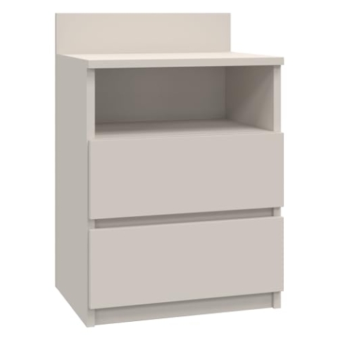 CDF Nachttisch M1 Malwa, Nachtschrank | Farbe: Kaschmir (beige) | Ideal für Schlafzimmer, Kinderzimmer, Teenager | Einfache Montage | Zwei geräumige Schubladen | Grifflose Schubladen