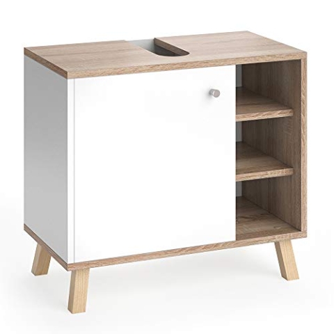 Vicco Waschbeckenunterschrank Senyo, Waschtischunterschrank, Weiß/Sonoma, 60 x 54 cm