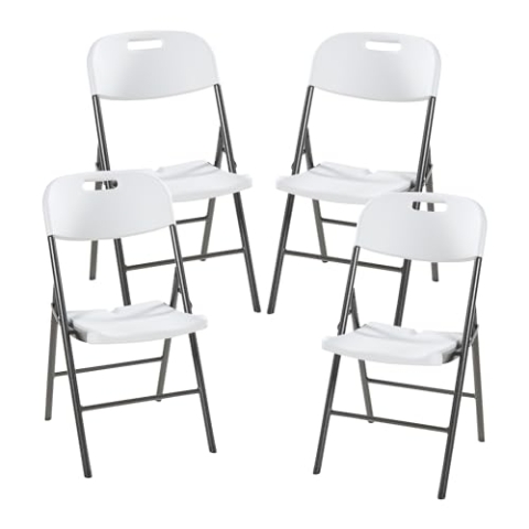 [en.casa] Klappstuhl Ljusnarsberg Gartenstuhl im 4er Set Campingstuhl Faltbarer Kunststoff Stuhl Bistrostuhl mit Metallgestell 87x46x53cm Weiß