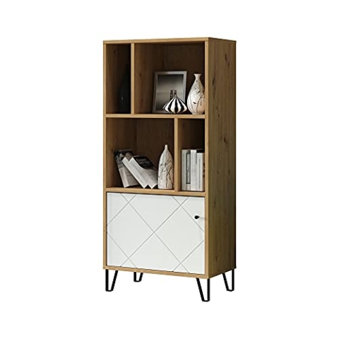 trendteam smart living - Regal Standregal - Wohnzimmer - Touch - Aufbaumaß (BxHxT) 63 x 136 x 40 cm - Farbe Artisan Eiche mit Weiß - 210214607