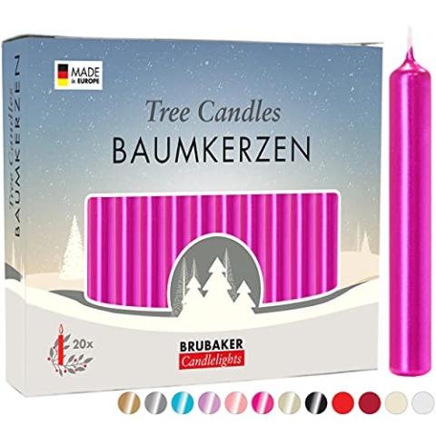 BRUBAKER 100er Pack Baumkerzen Wachs - Weihnachtskerzen Pyramidenkerzen Christbaumkerzen - Pink