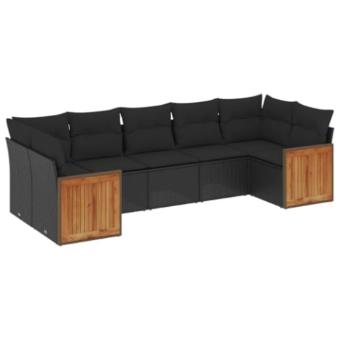 vidaXL Garten Sofagarnitur mit Kissen 7-TLG., Gartenmöbel Gartengarnitur, Sitzgruppe Sitzgarnitur, Lounge Sofa Garnitur Terrasse, Schwarz Poly Rattan