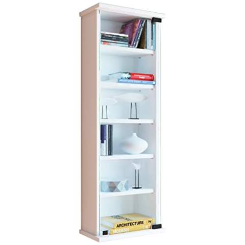 VCM Holz CD DVD Wandregal Hängeregal Wand Schrank Wandvitrine Loposa Glastür Weiß