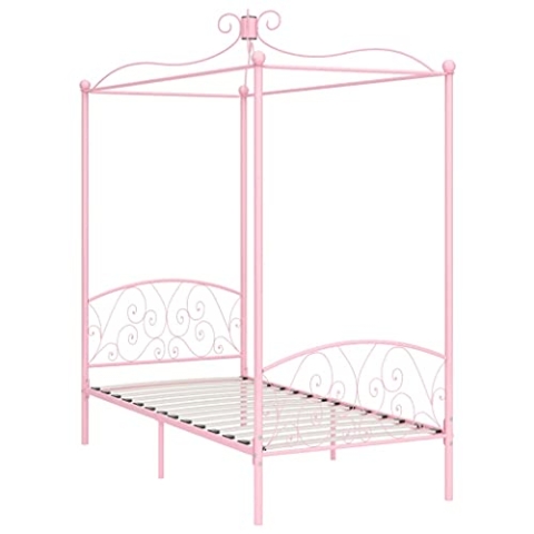 vidaXL Himmelbett Bettgestell Bett Einzelbett Metallbett Bettrahmen Lattenrost Schlafzimmerbett Schlafzimmermöbel Ehebett Rosa Metall 100x200cm