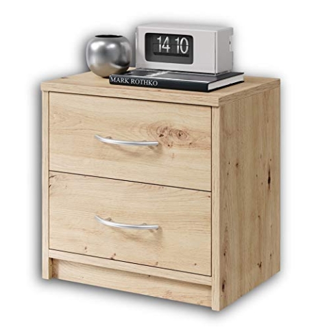 Stella Trading PEPE Nachttisch in Artisan Eiche Optik - Schlichter Nachtschrank mit zwei Schubladen passend zu jedem Bett & Schlafzimmer - 39 x 39 x 28 cm (B/H/T)