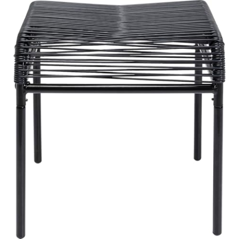 Kare Design Hocker Acapulco Mono, Schwarz, Indoor und Outdoor Sitzhocker im Retro-Design, Fußhocker, Gartenstuhl für Balkon, Garten, Terrasse, Schwarzes Stahlgestell, 40x40x42 cm (H/B/T)